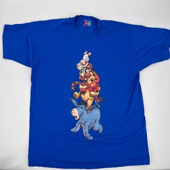 Vintage 80s 90s Winnie The Pooh Eeyore Tigger Piglet Blue‎ T-shirt Single Stitch - Picture 1 of 8